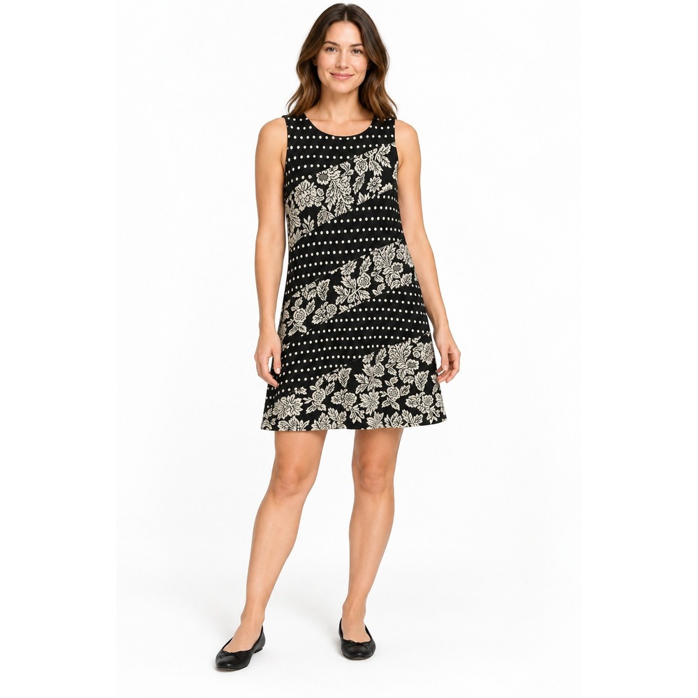 MAEVE Anthropologie Dress Small Black White Floral Polka Dot Sleeveless Lined